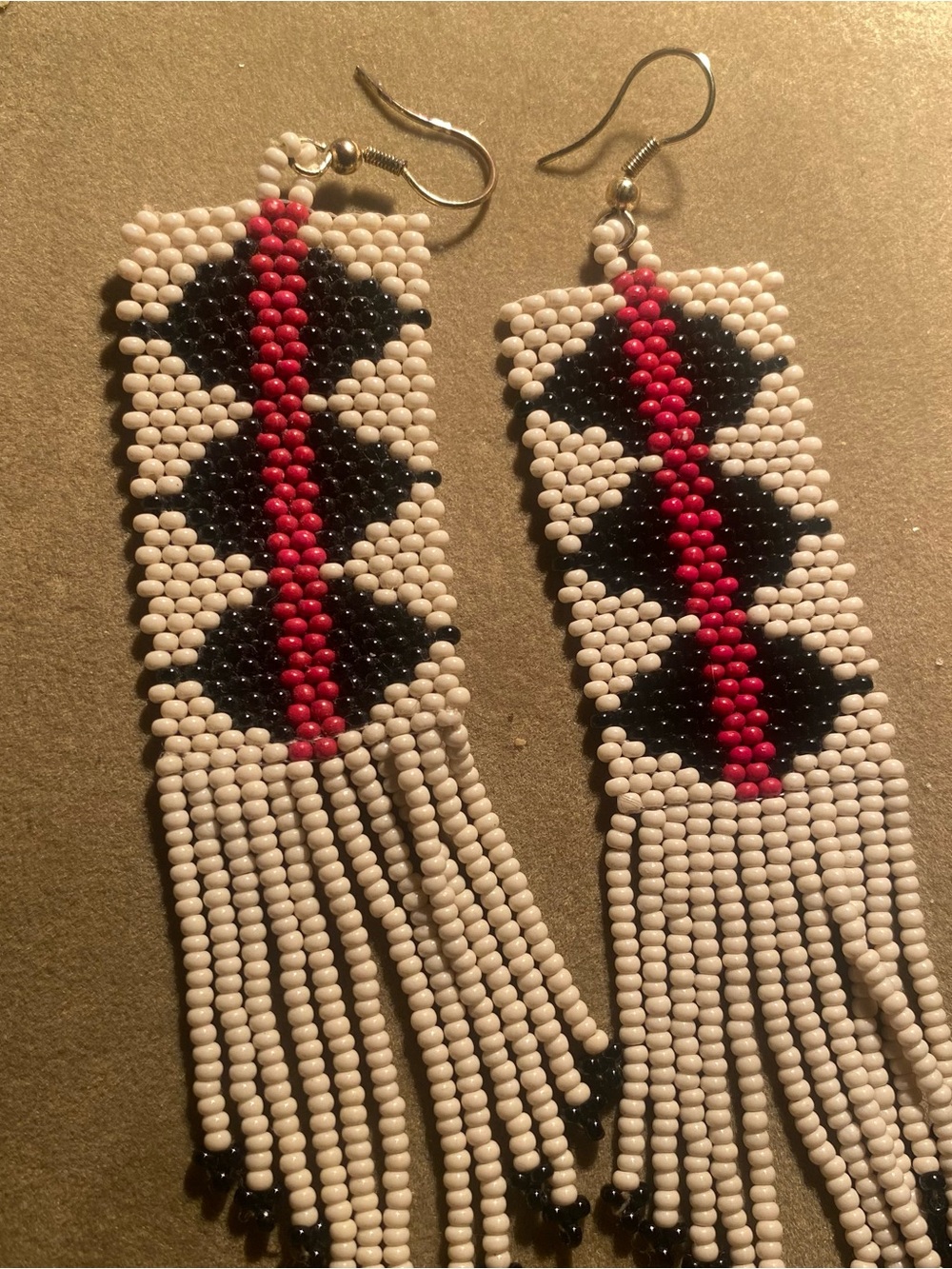 Free People Handmade Beaded Fringe Earrings - White, Black & Red
